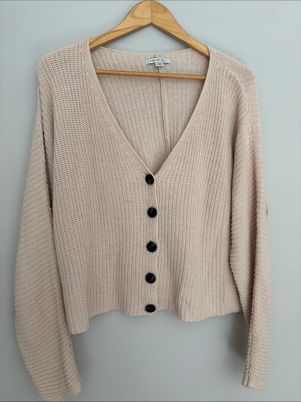 American Eagle Outfitters Beige V-Neck Button Front Cardigan